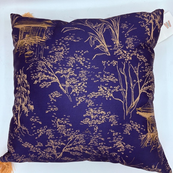 Set of Two (2) Handmade 16" Polished Cotton Throw Pillows with Gold Tassels - Picture 7 of 9
